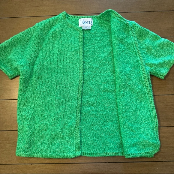Vintage Tanner Womens Open Knit Cardigan Short Sleeve Grandma Cottage Core Green - Picture 6 of 8